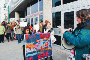 Yellowknifers protest the controversial oil and gas drilling method known as fracking in autumn 2013.
