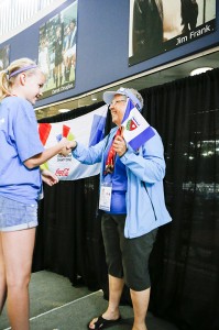 Edna Woodward of Fort Smith accepts one of the four medals she captured in the swimming events at the Canada 55+ Games this weekend.