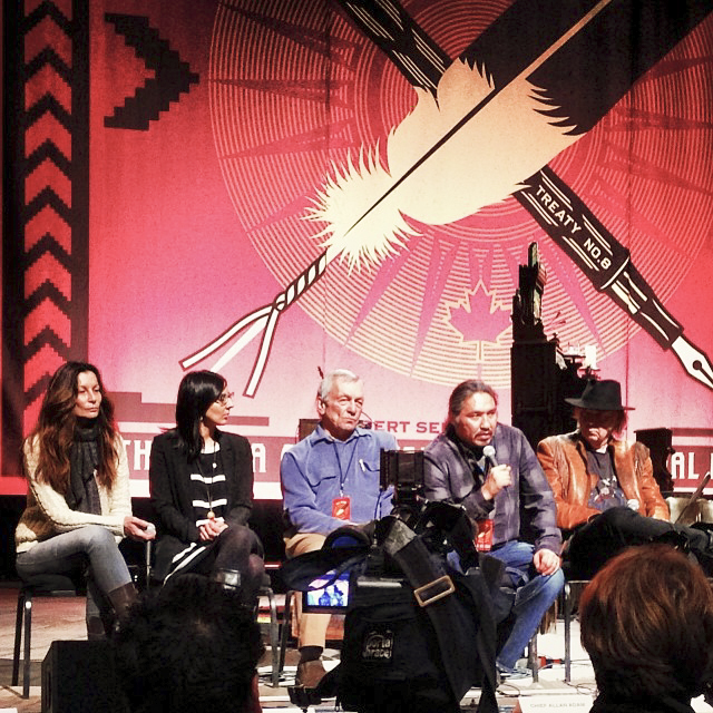 A panel featuring representatives from the Athabasca Chipewyan First Nation, environmental scientist Dr. David Schindler and Neil Young talks about the oilsands and the treaties in a press conference leading up to the concert.