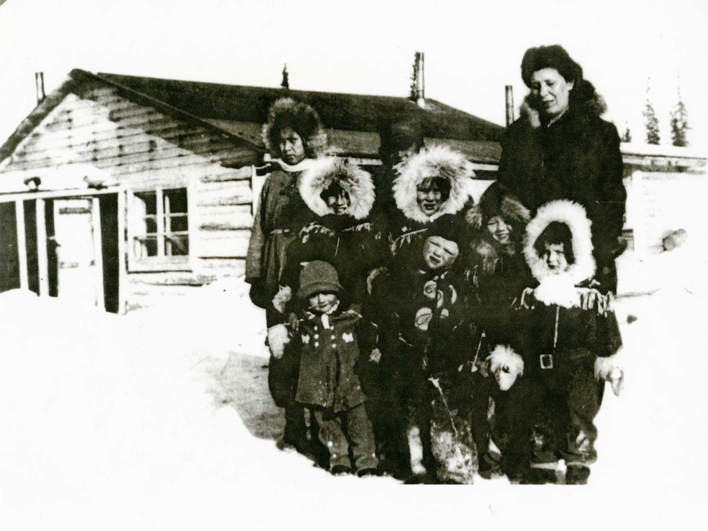 Elsie, Patricia and Marylan Yanick, Marlow, Anita, and Marnie D’haust, and Delores Yanick gather on a cold winter’s morning in 1946.