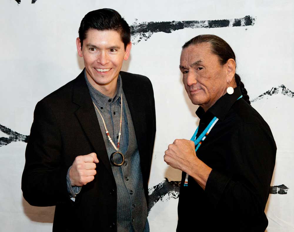 Yellowknife filmmaker Amos Scott and The Revenant star Duane Howard, the actor who played the role of Elk Dog.
